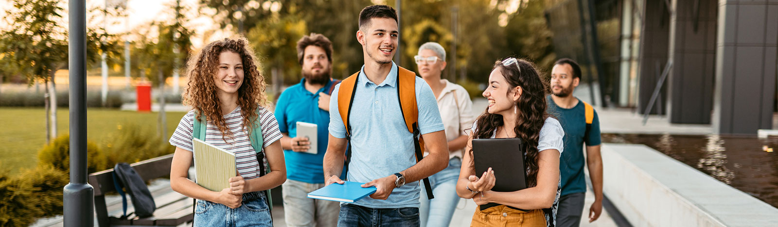 Group of college students walking to class